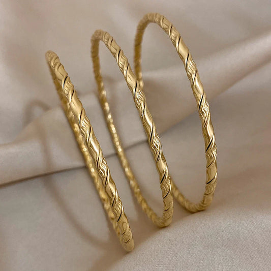 3PCS/Set Fashion Chic Twist Cuff Bracelets – Waterproof Stainless Steel Stackable Bangles for Women & Men