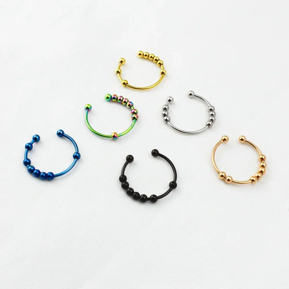 Stainless Steel DIY Beads Spinner Fidget Ring – Adjustable Anti-Stress ...